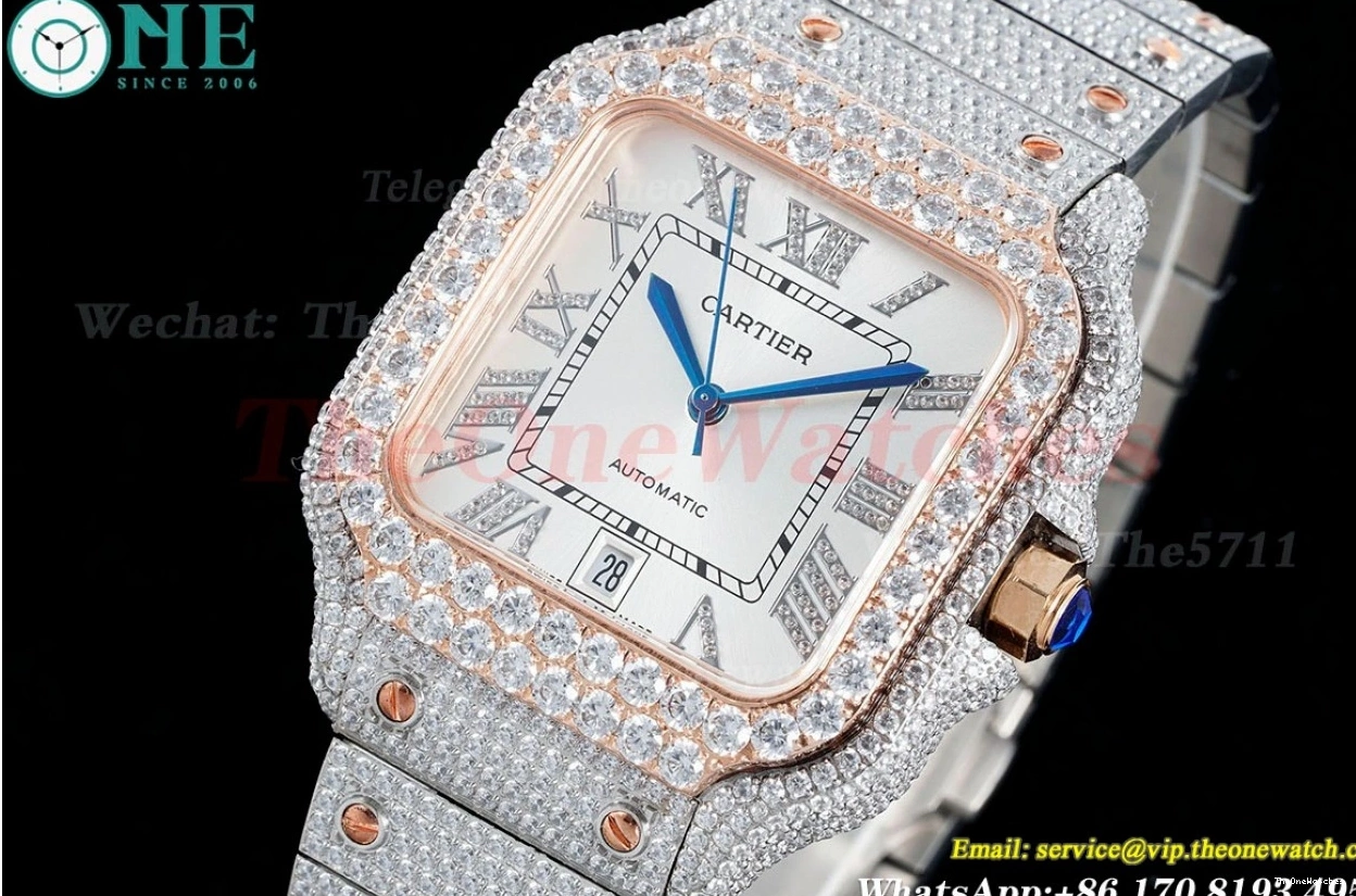 SS Silver MY9015 Santos Dial XL AMG Mens 40mm SS 100 RG 1202